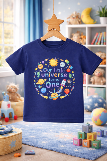 Our Little Universe Turns One Baby Birthday Tee
