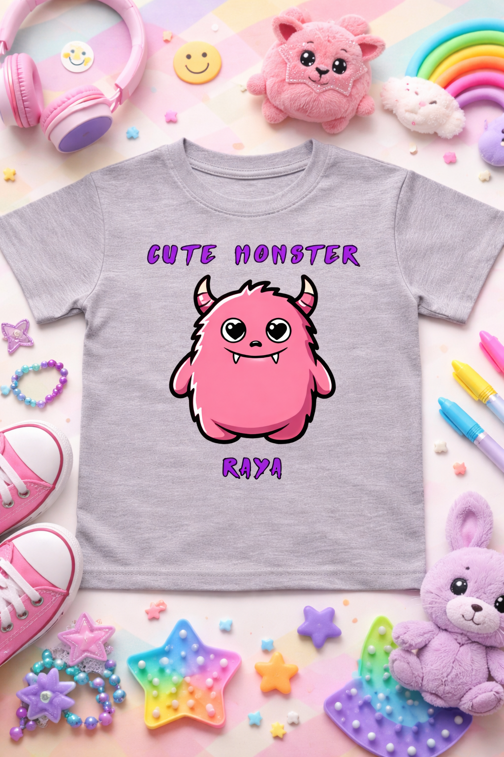 Cute Monster Custom Kids Name Tee