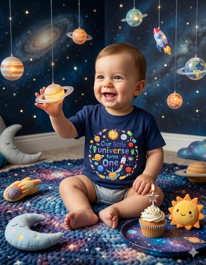Our Little Universe Turns One Baby Birthday Tee