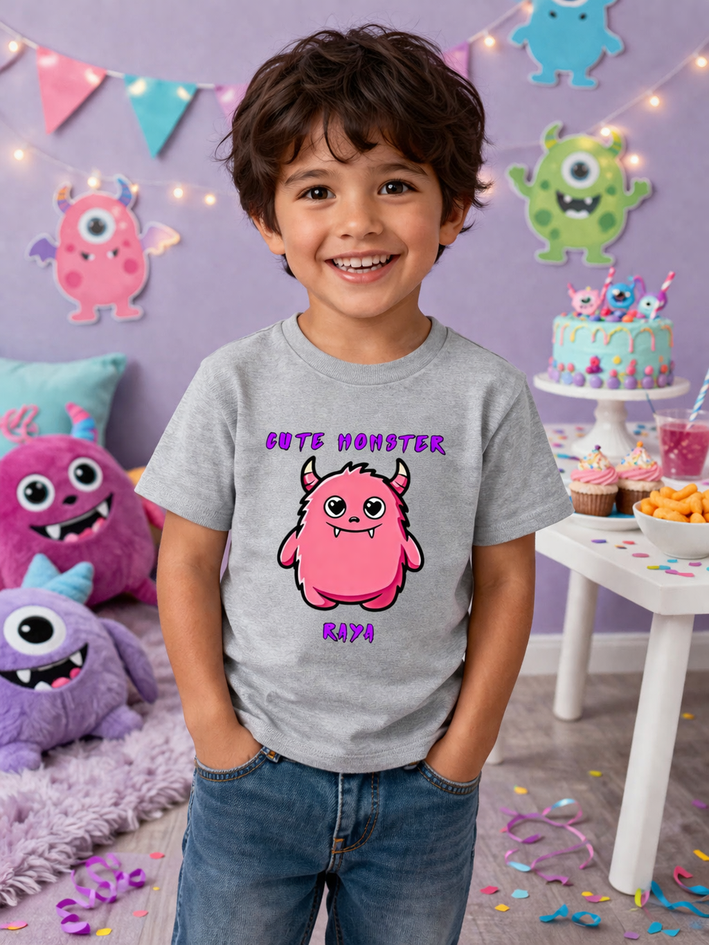 Cute Monster Custom Kids Name Tee