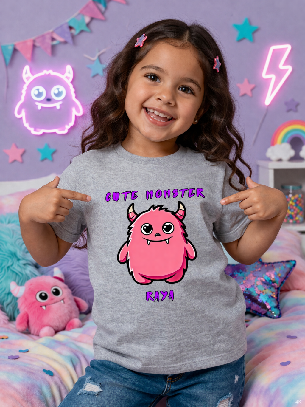 Cute Monster Custom Kids Name Tee
